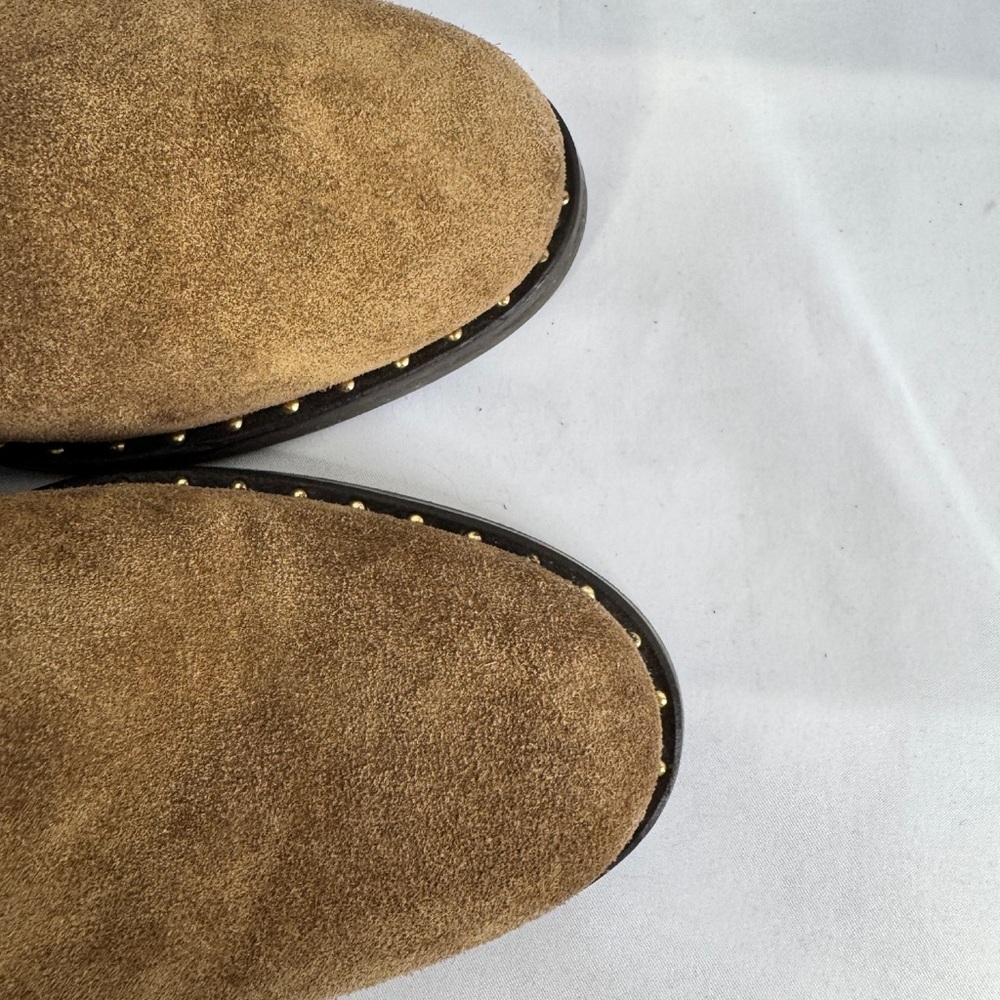 Minelli Brown Suede Studded Ankle Boots Buckle Moto EU 38 - Picture 12 of 13